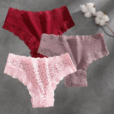 3Pcs Cotton Lace Patchwork Bikini Panties Women Seamless Floral Print Brazilian Pants Low Waist Breathable Female Sexy Lingerie Khamik Shop Online