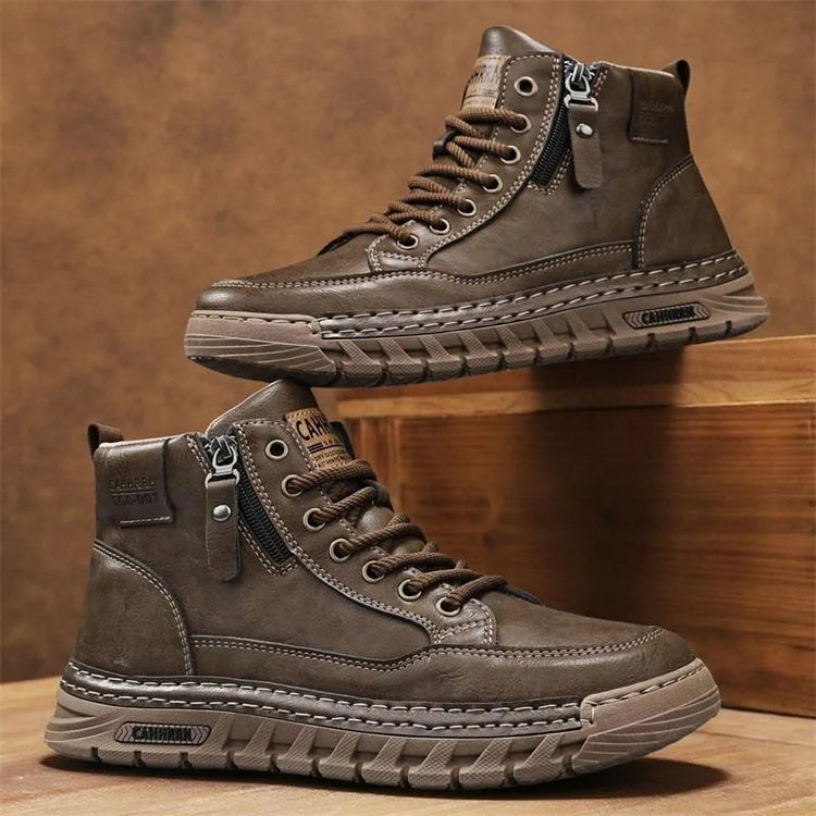 Men Leather High Top Ankle Boots Spring Winter Man Motorcycle Boots Non Slip Comfort Outdoor Trekking Shoes Walking Botas Hombre Khamik Shop Online