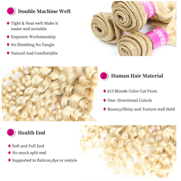 High Quality 613 Honey Blonde Colored Deep Wave Human Hair 1 3 4 Bundles Deal 28 30 32 Inch Long 100% Unprocessed Raw Vietnamese Human Hair Bundles Baby Soft Deep Curly Human Hair Bundles Extensions Can Be Dyed Wholesale Hair For Black Women Free Shipping Khamik Shop Online