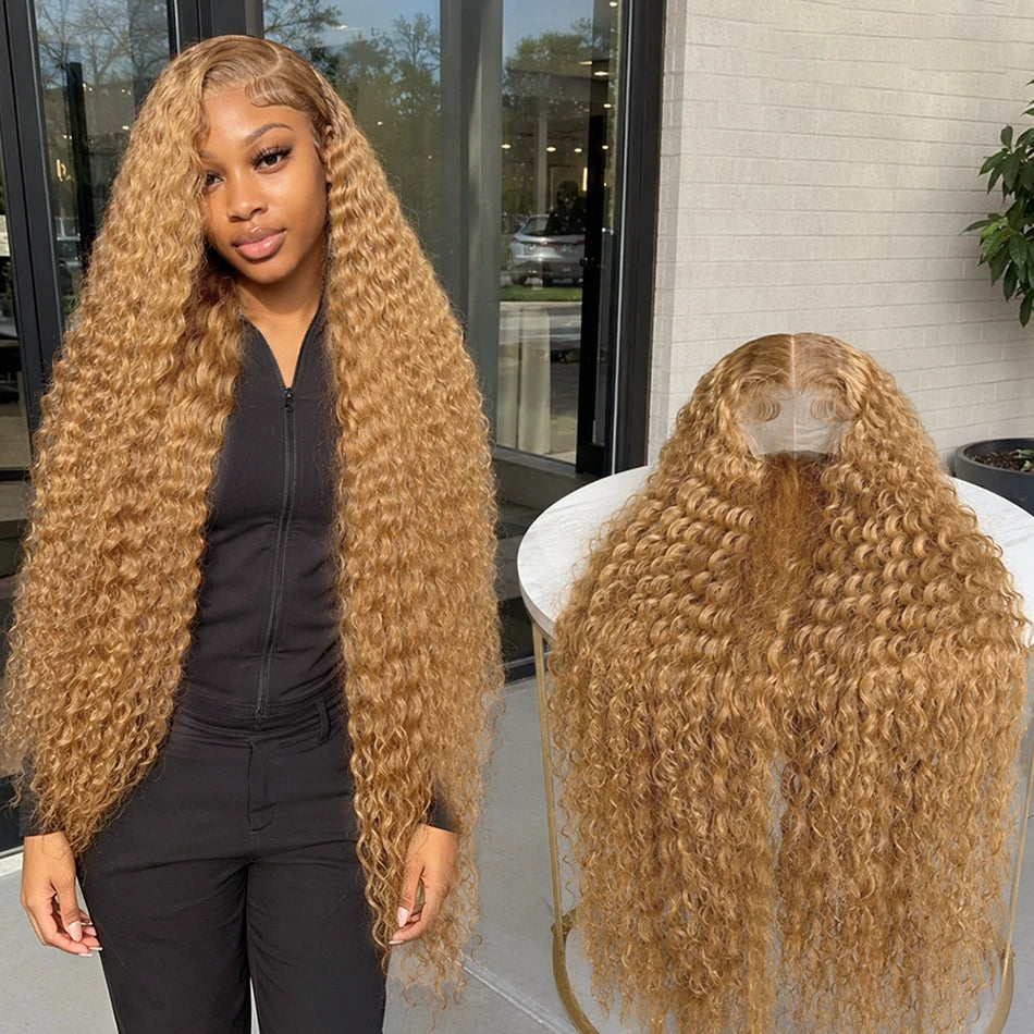 34 38Inch Honey Blonde Wig Human Hair Deep Wave 13x6 Hd Lace Frontal Wig 230 Density Preplucked 
