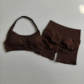 Sexy Halter Neck Beautiful Back High Waist Peach Sports Bras Shorts Suit Pilates Gathering Yoga Vest Training Fitness Bra Sets Khamik Shop Online