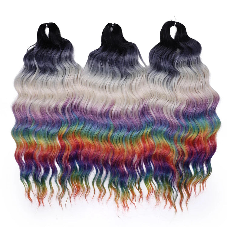 FREEDOM Synthetic Curly Braiding Hair Extensions 24 Inch/60 cm Long Deep Wavy Twist Crochet Braids Hair Ombre Brown Rainbow Hair Khamik Shop Online