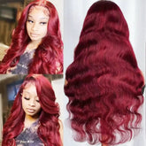 99J Dark Burgundy Colored Body Wave With Bangs Human Hair Wig 13x6 Lace Frontal Wig 13X6 Red Lace Front Human Hair Wigs 13X4 Burgundy 99J Lace Front Wigs Pre Plucked Black Women Khamik Shop Online