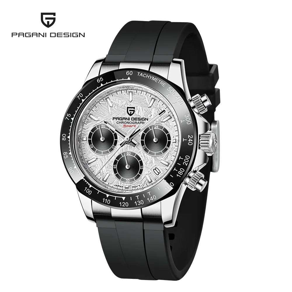 PAGANI DESIGN Men Quartz Chronograph Watch RoseGold Case Black Ceramic Bezel Brown Dial Rubber Strap Waterproof Sports watch+box Khamik Shop Online