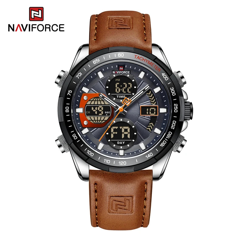 2022  Sport Watches for Men Strong Luminous Dual Display Waterproof Quartz Genuine Leather Wristwatch Relogio Masculino