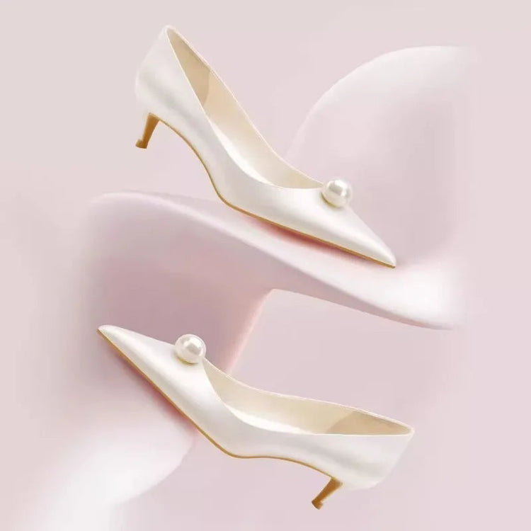 2026 New Luxury Designer White Satin Wedding Bridal Shoes Pearl High Heels Daily Fashion High Heels Khamik Shop Online