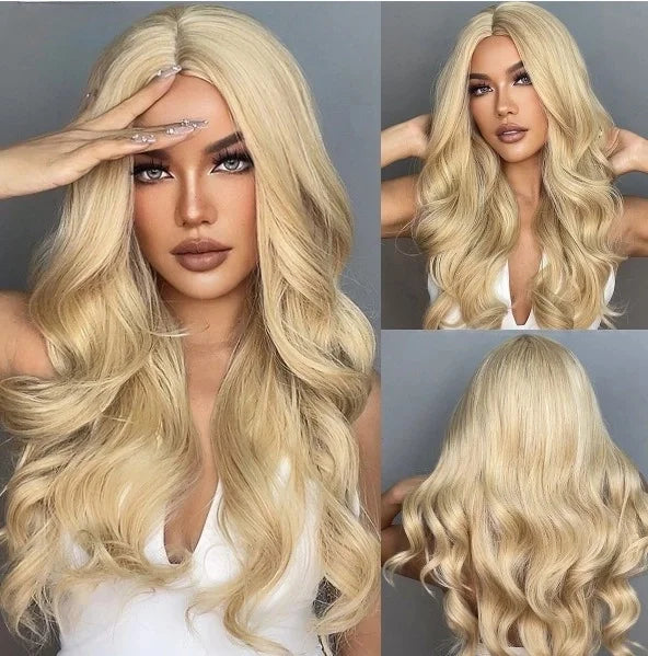 LOUIS FERRE Long Wavy Ombre Brown Wig with Bangs Synthetic Hair Wig Heat Resistant Daily Wear Office Party Cosplay Halloween Khamik Shop Online