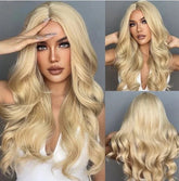 LOUIS FERRE Long Wavy Ombre Brown Wig with Bangs Synthetic Hair Wig Heat Resistant Daily Wear Office Party Cosplay Halloween Khamik Shop Online