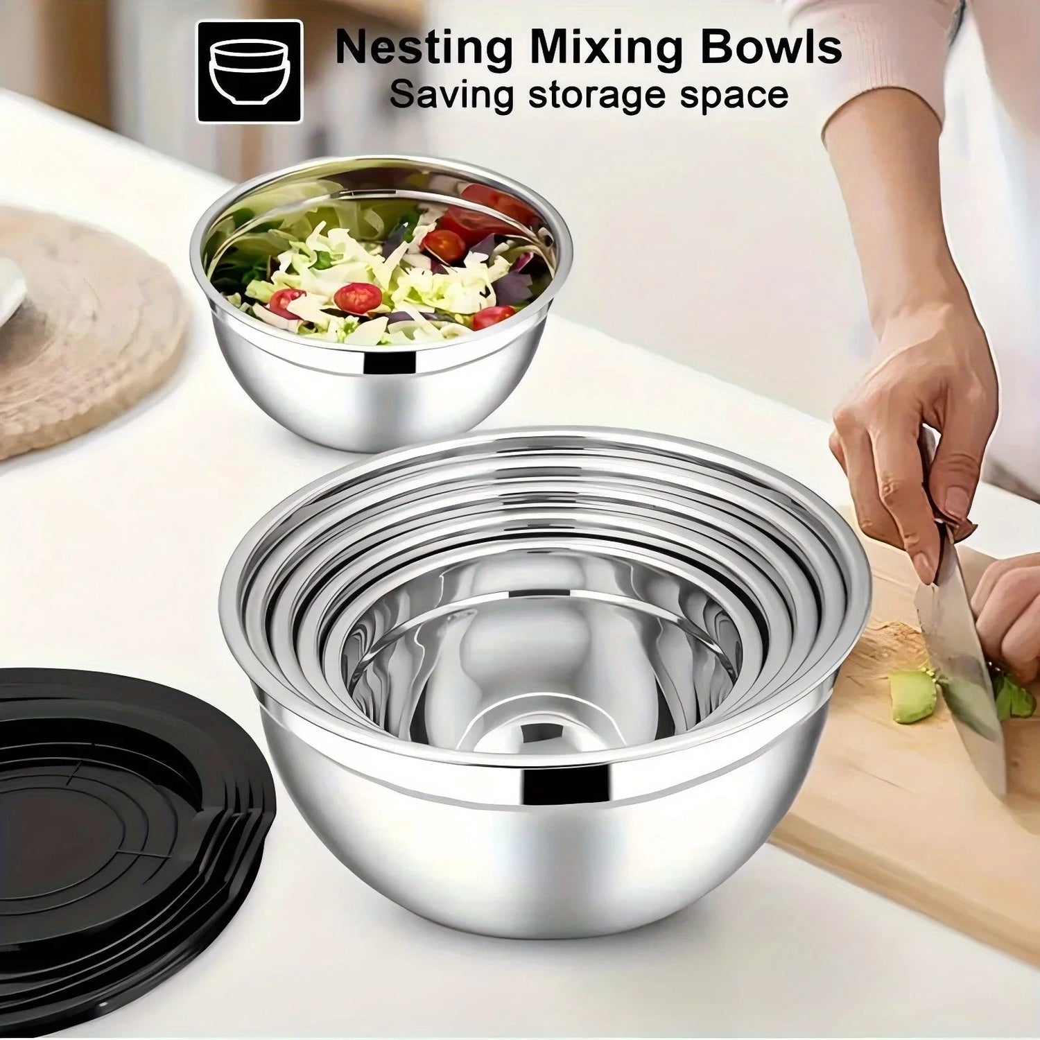 17pcs, Stainless Steel Mixing Bowl Set Mixing Bowls With Lids Grater Attachment, Non-Slip Kitchen Gadget Set, Mixing And Serving Khamik Shop Online