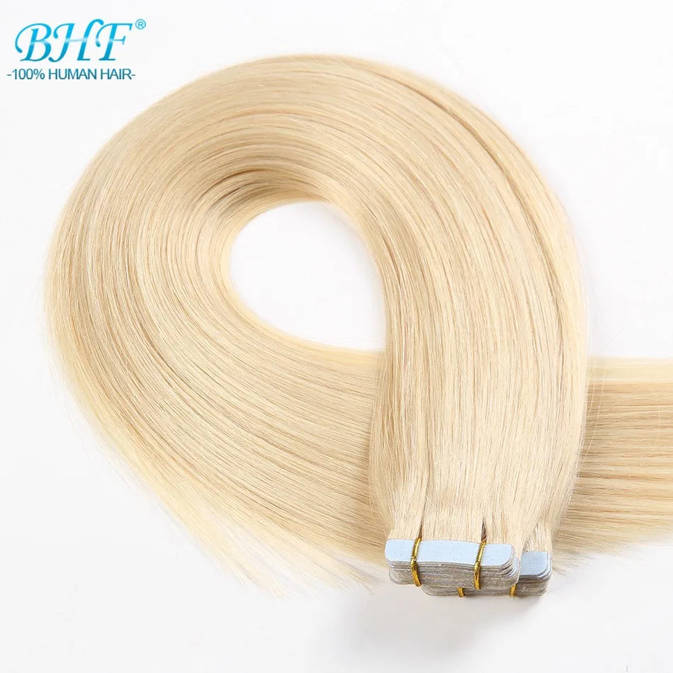 BHF Tape In Hair Extensions Human Hair 20pcs/Pack European Remy Straight Invisible Tape Ins Adhensive 100% Human Hair For Salon Khamik Shop Online