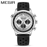 MEGIR Silver Black Quartz Watch Men Military Sport Chronograph Wristwatch with Silicone Strap Luminous Hands Auto Date 2236 Khamik Shop Online