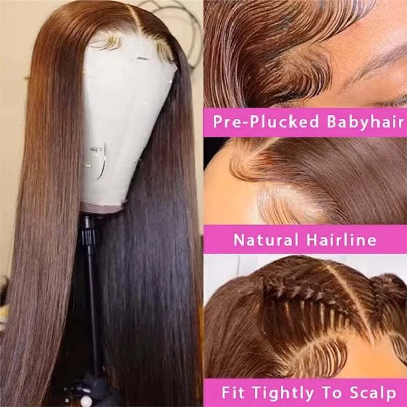 220% Density 34 Inch Chocolate Brown Bone Straight Lace Front Human Hair Wig Straight Wig 13x6 Transparent HD Lace Frontal Wigs Khamik Shop Online