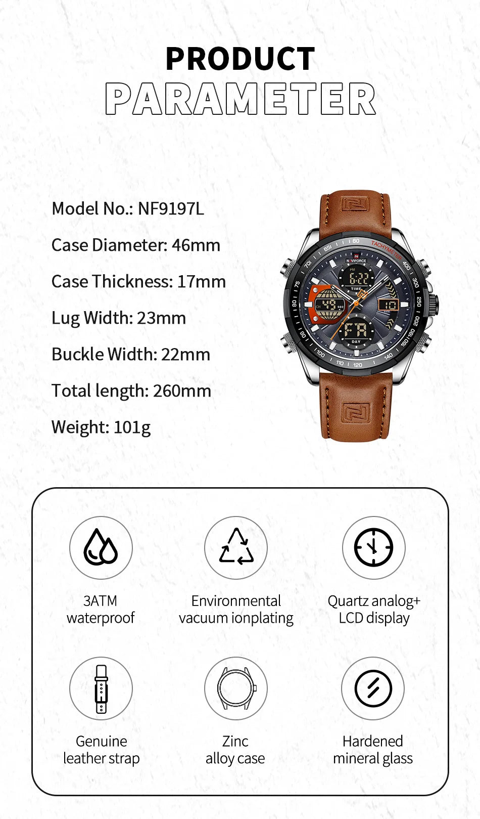 2022  Sport Watches for Men Strong Luminous Dual Display Waterproof Quartz Genuine Leather Wristwatch Relogio Masculino