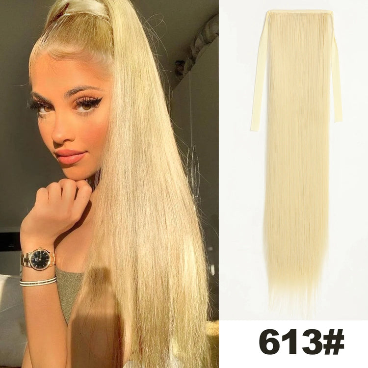 Straight Long Ponytail Extensions 22inch Natural Black Wrap Around Synthetic Hair Piece Pony Tail Hair Hairpieces for Women Girl Khamik Shop Online