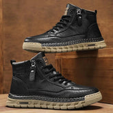 Men Leather High Top Ankle Boots Spring Winter Man Motorcycle Boots Non Slip Comfort Outdoor Trekking Shoes Walking Botas Hombre Khamik Shop Online