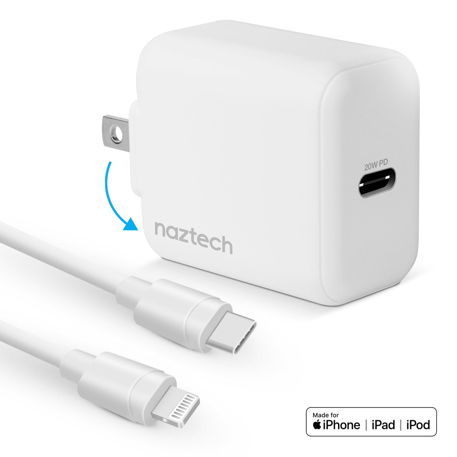 Naztech 20W PD Wall Charger + USB-C to Lightning 4ft Cable Sky Iapetus