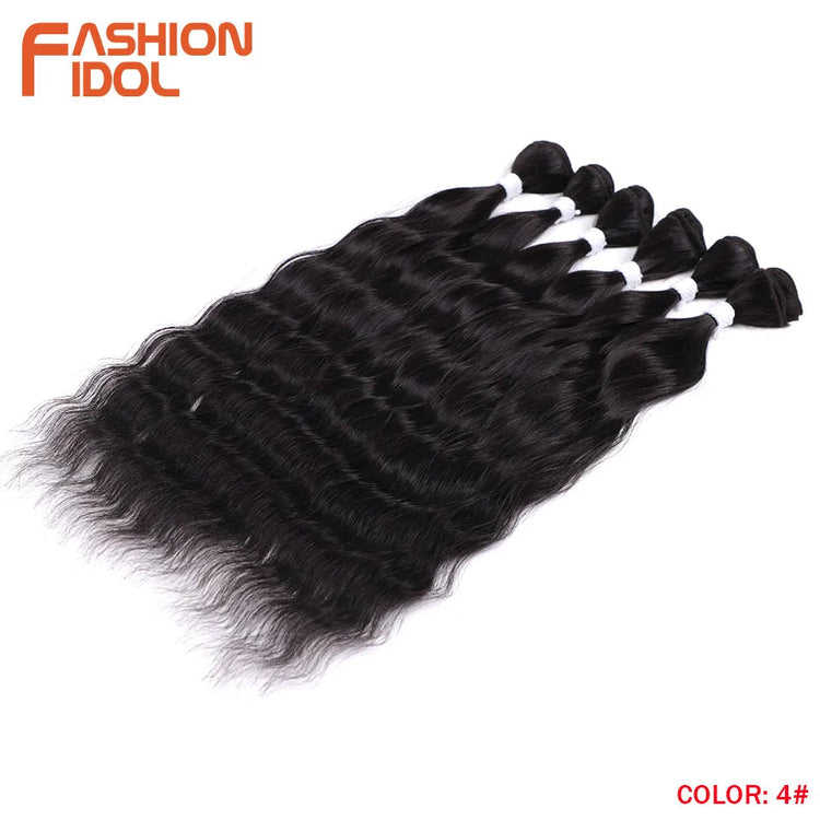FASHION IDOL Water Wave Hair Bundles Synthetic Hair Extensions Ombre Blonde Hair Weave Bundles 6pcs 20" High Temperature Fiber Khamik Shop Online