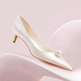 2026 New Luxury Designer White Satin Wedding Bridal Shoes Pearl High Heels Daily Fashion High Heels Khamik Shop Online