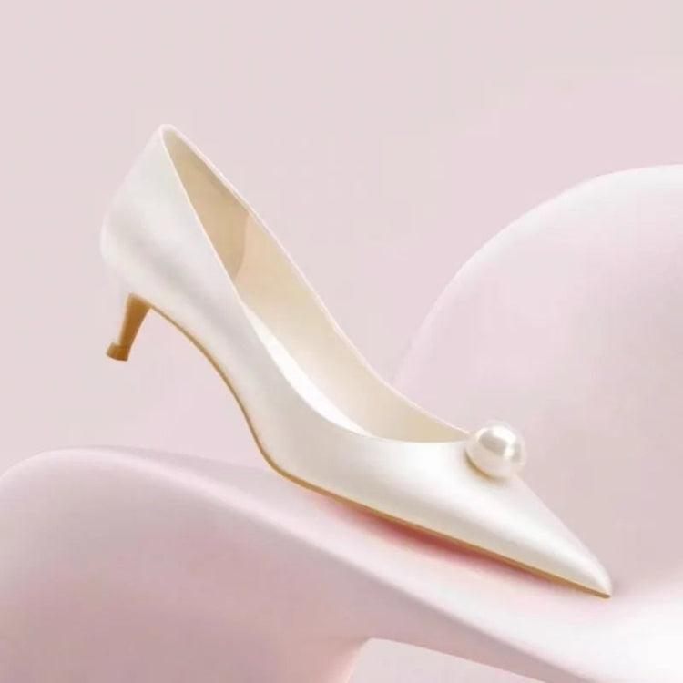 2026 New Luxury Designer White Satin Wedding Bridal Shoes Pearl High Heels Daily Fashion High Heels Khamik Shop Online