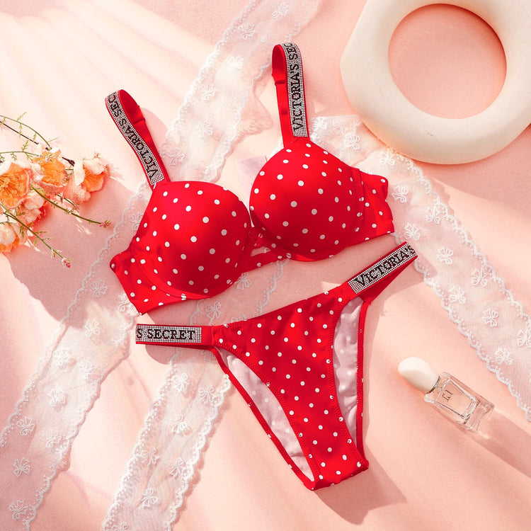Victoria Secret Sexy Lingerie Sleepwear Plus Size Comfortable Luxury New Women Polka Dot Lace Push Up Bra And Panty Set Khamik Shop Online