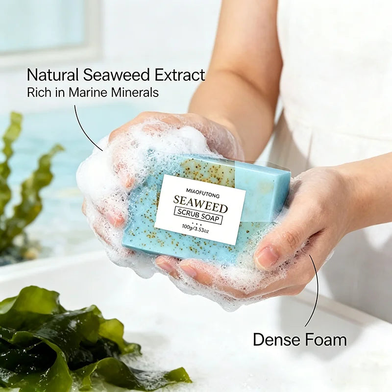 Seaweed Scrub Soap for Face And Body - Deep Cleansing Oil Control with Retinol Collagen VC Essence - Brighten Skin 100g Khamik Shop Online
