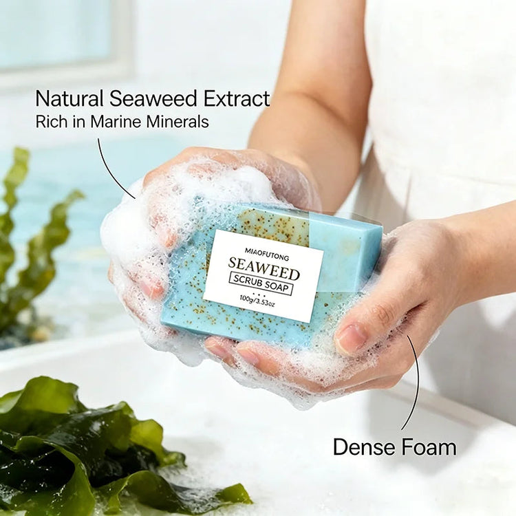 Seaweed Scrub Soap for Face And Body - Deep Cleansing Oil Control with Retinol Collagen VC Essence - Brighten Skin 100g Khamik Shop Online