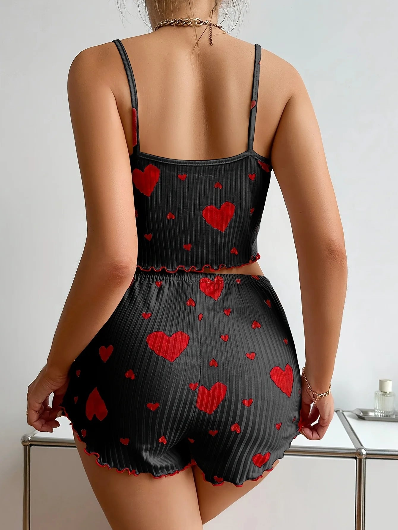 Women 2 Pieces Pajama Set Shorts Homewear Heart Print Underwear Pijamas Sexy Lingerie Camisoles Tanks Sleepwear Khamik Shop Online