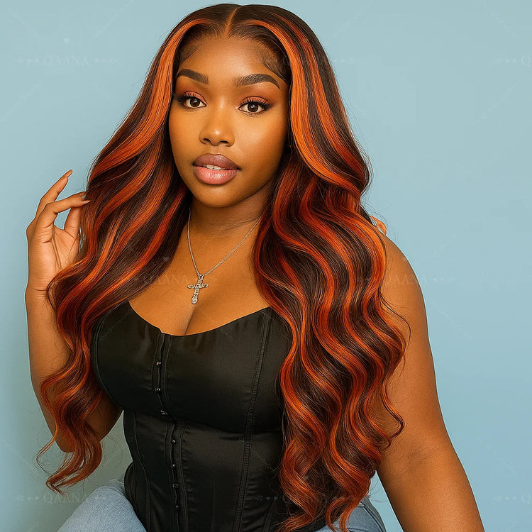 200% Ginger Brown Highlight Wig Human Hair Body Wave Pre Plucked Lace Front Wigs Ombre Ginger Orange Colored 5x5 Glueless Wigs Khamik Shop Online