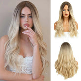 REEWES Ombre Blonde Long Black Wavy Synthetic Wig With Bang Daily Wear Anime Cosplay Khamik Shop Online