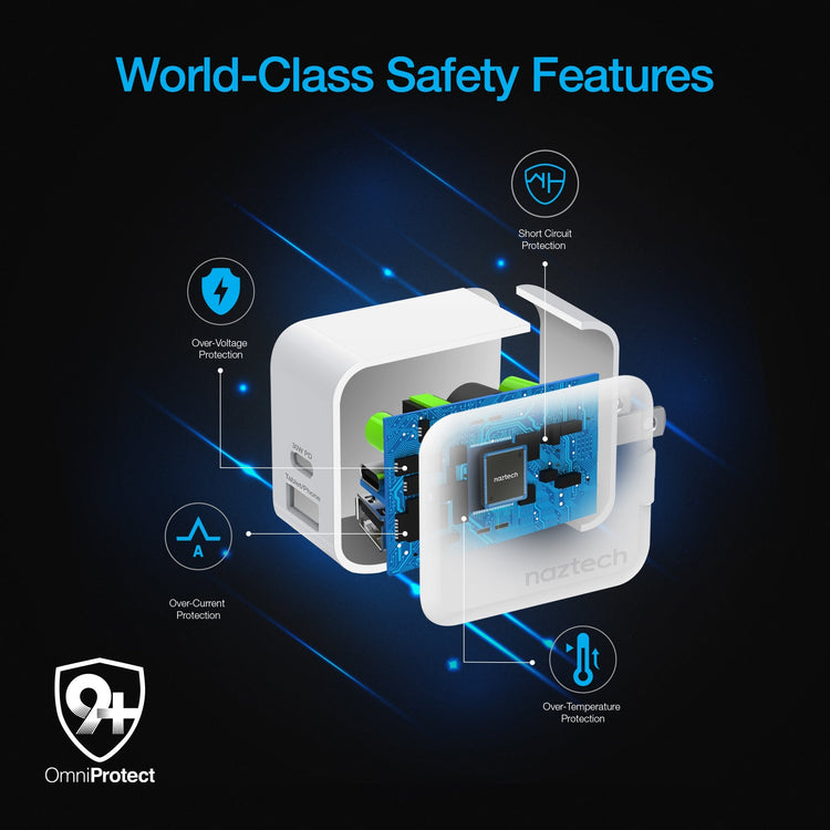 Naztech 30W USB-C PD Dual Output Fast Wall Charger Sky Iapetus