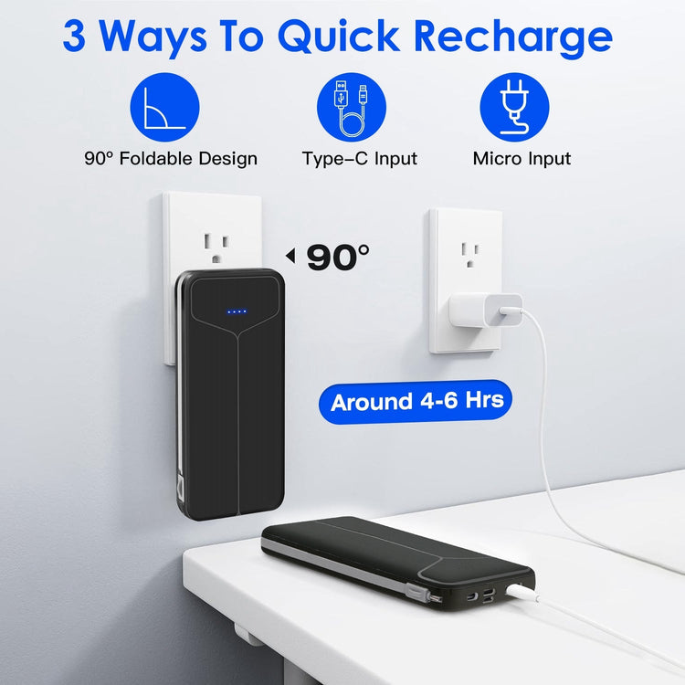 10000mAh Power Bank Portable Charger With US Plug 2 Built-in Cables Pear Daisy