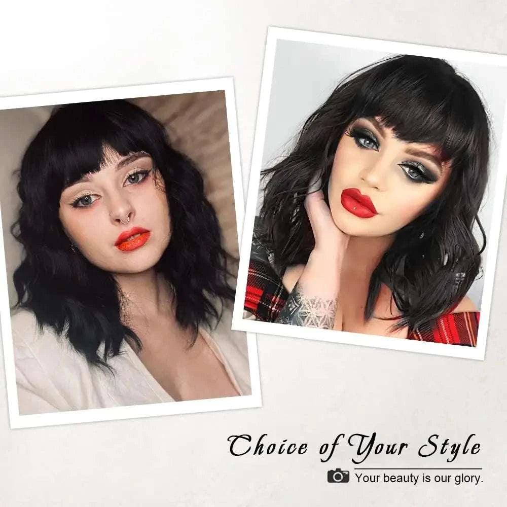 Jeedou 14 Inch Water Wave Bob Wig With Air Bangs Matte Synthetic Short Wavy Wigs For Women Daily Cosplay Colorful Wig Khamik Shop Online