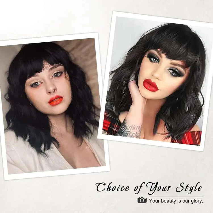 Jeedou 14 Inch Water Wave Bob Wig With Air Bangs Matte Synthetic Short Wavy Wigs For Women Daily Cosplay Colorful Wig Khamik Shop Online