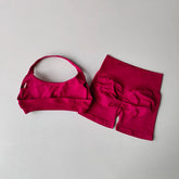 Sexy Halter Neck Beautiful Back High Waist Peach Sports Bras Shorts Suit Pilates Gathering Yoga Vest Training Fitness Bra Sets Khamik Shop Online