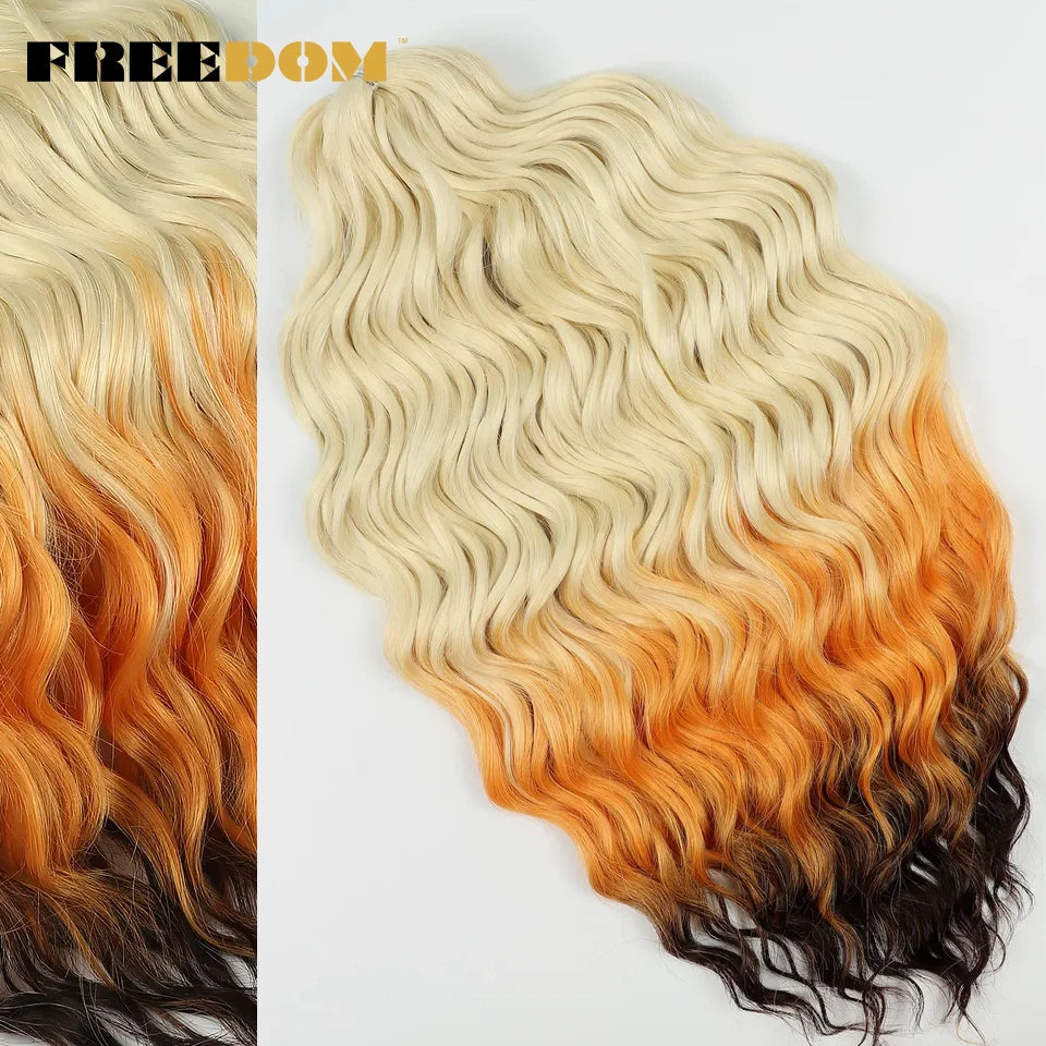 FREEDOM Synthetic Curly Braiding Hair Extensions 24 Inch/60 cm Long Deep Wavy Twist Crochet Braids Hair Ombre Brown Rainbow Hair Khamik Shop Online