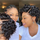 13x4 Lace Wig Side Part Pixie Cut Wigs 100% Virgin Hair Side Part Brazilian Water Wave bob Wig Transparent Lace For Black Women Khamik Shop Online