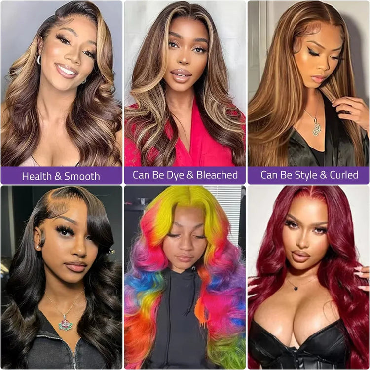 Highlight P4 27 Body Wave Wig 13x4 13x6 HD Transparent Lace 200 Density Pre Plucked Hairline Soft Smooth Texture Elegant Ombre Color For Daily Styling Khamik Shop Online