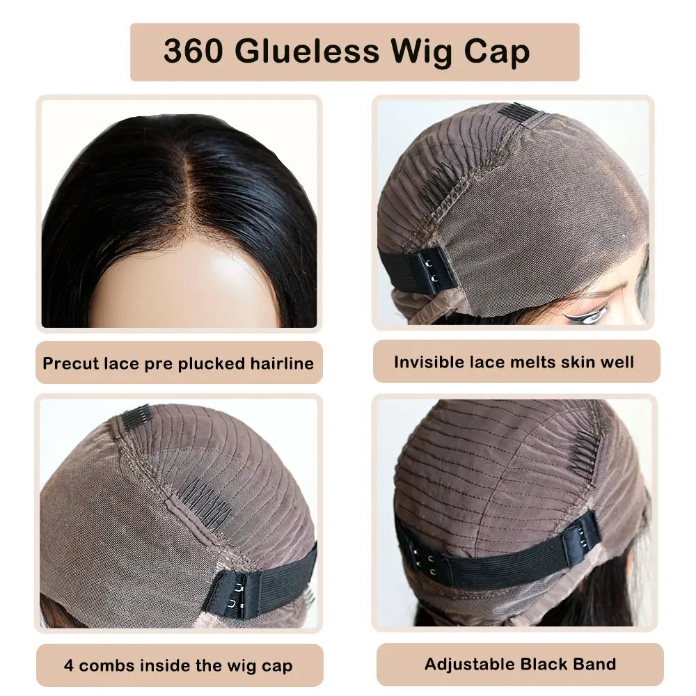 Brazilian Pre Cut Bone Straight Human Hair With Bangs 360 Lace Front Wig Human Hair Pre Plucked Wigs For Women Khamik Shop Online
