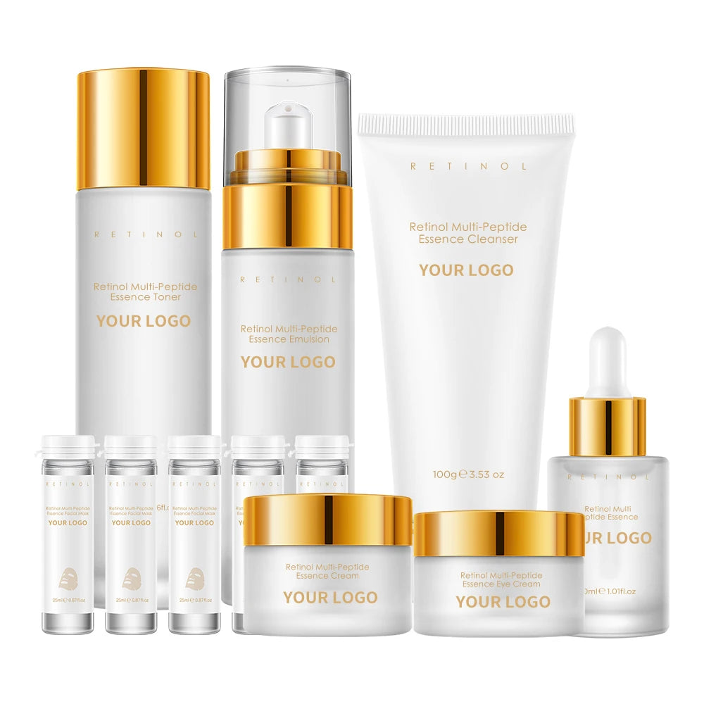 7PCS Retinol Multi-Peptide Skincare Set Hydrating Face Care Routine Gift Box Toner Cleanser Essence Cream Mask for Smooth Glow Khamik Shop Online