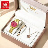 OLEVS New 3703 Watches Woman Elegant Quartz Watch Waterproof Luminous Stainless Steel Date Watches Woman Bracelet Gifts Box Khamik Shop Online