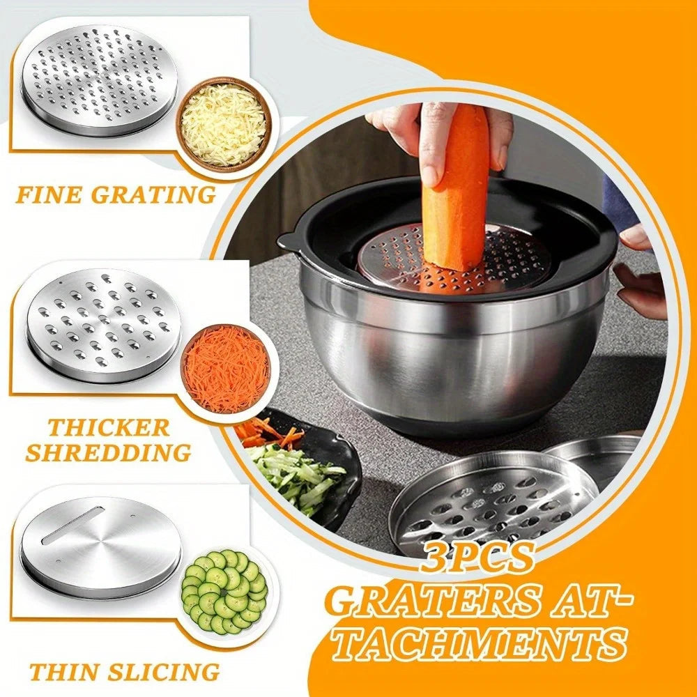 17pcs, Stainless Steel Mixing Bowl Set Mixing Bowls With Lids Grater Attachment, Non-Slip Kitchen Gadget Set, Mixing And Serving Khamik Shop Online