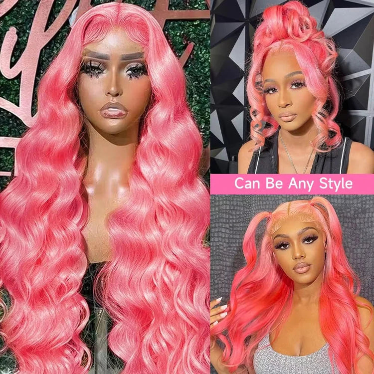 13x4 Body Wave Light Pink Lace Front Wig Brazilian Human Hair Wigs Colored Wig 13x6 Transparent HD Lace Frontal Wigs For Women Khamik Shop Online