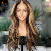 Highlights Honey Blonde Loose Wave V Part Wig 100% Human Hair Wig Ombre Chestnut Brown Body Wavy Cheap Full U Shape End 250% Khamik Shop Online
