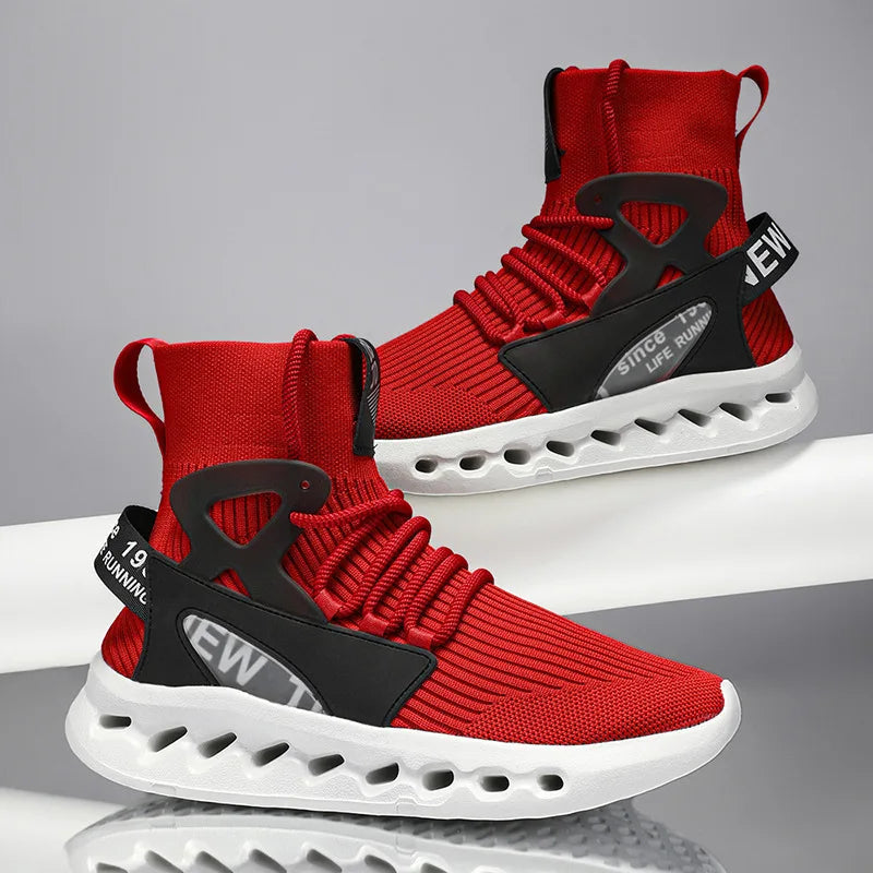 Trendy Men High Top Sock Shoes Breathable Mesh Thick Sole Trend Man Sneakers Fashion Youth Casual Running Sports Shoes for Men Khamik Shop Online