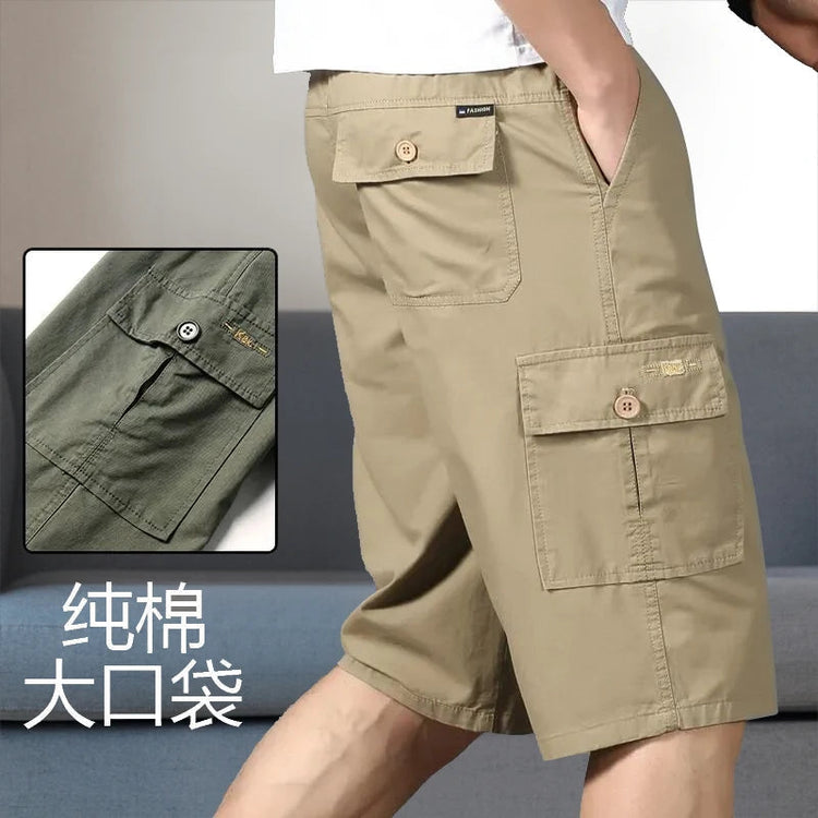 Mens Cargo Shorts Knee Pants Zipper Pocket Summer Cotton Shorts Climbing Jogger Elastic Waist Sports Wear Khamik Shop Online