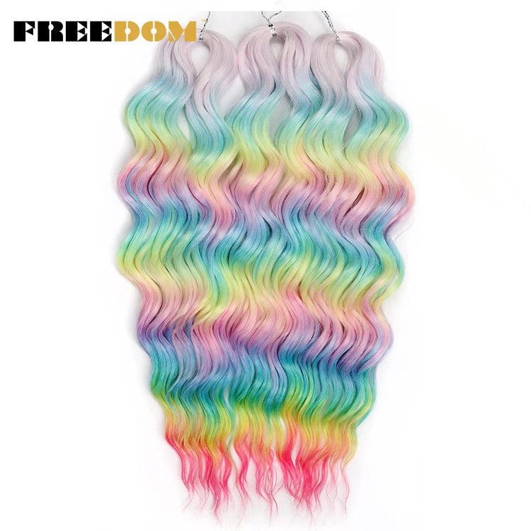 FREEDOM Synthetic Curly Braiding Hair Extensions 24 Inch/60 cm Long Deep Wavy Twist Crochet Braids Hair Ombre Brown Rainbow Hair Khamik Shop Online
