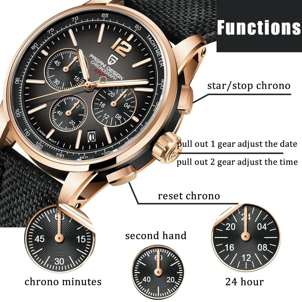 PAGANI DESIGN New Mens Watch 41mm Chronograph 100M Waterproof Wristwatch Top Brand VK63 Quartz Watches for Men Gift Reloj Hombre Khamik Shop Online