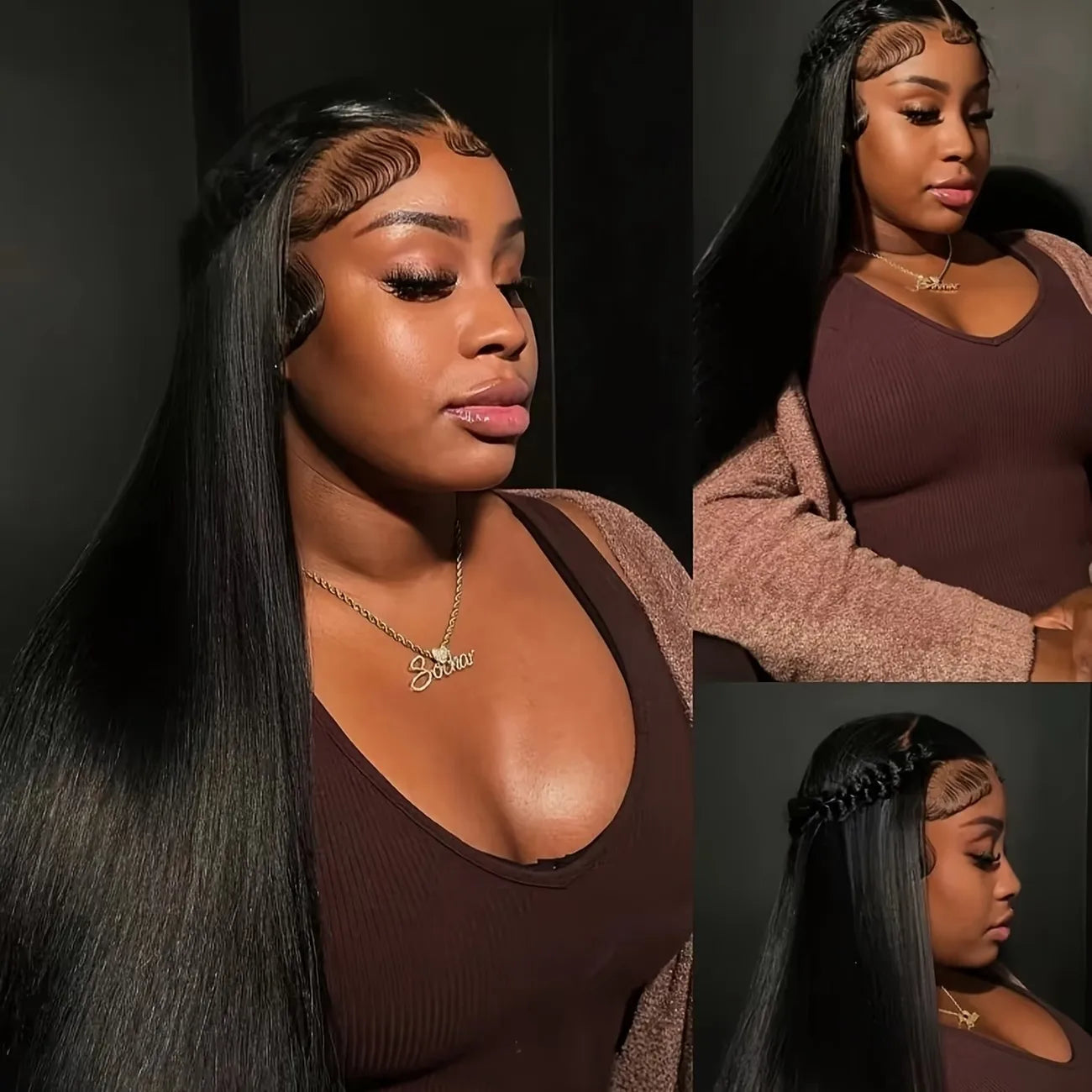 5x5 Natural Color Straight Human Hair Wig Swiss HD Lace Front Straight Wig Three Densities are Avaliable All Fluffy Full Hair Natural Looking Comfortable Pre Plucked Hairline with Baby Hair Easy to Maintain for Everyday and Occasion Use Khamik Shop Online