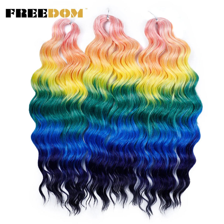 FREEDOM Synthetic Curly Braiding Hair Extensions 24 Inch/60 cm Long Deep Wavy Twist Crochet Braids Hair Ombre Brown Rainbow Hair Khamik Shop Online