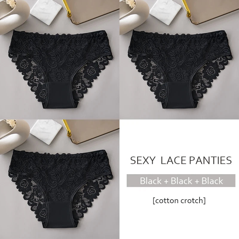 3PCS/Set Luxury Floral Embroidery Lace Panties Women Briefs Sexy Hollow Lingerie Female Underwear Ladies Breathable Underpants Khamik Shop Online